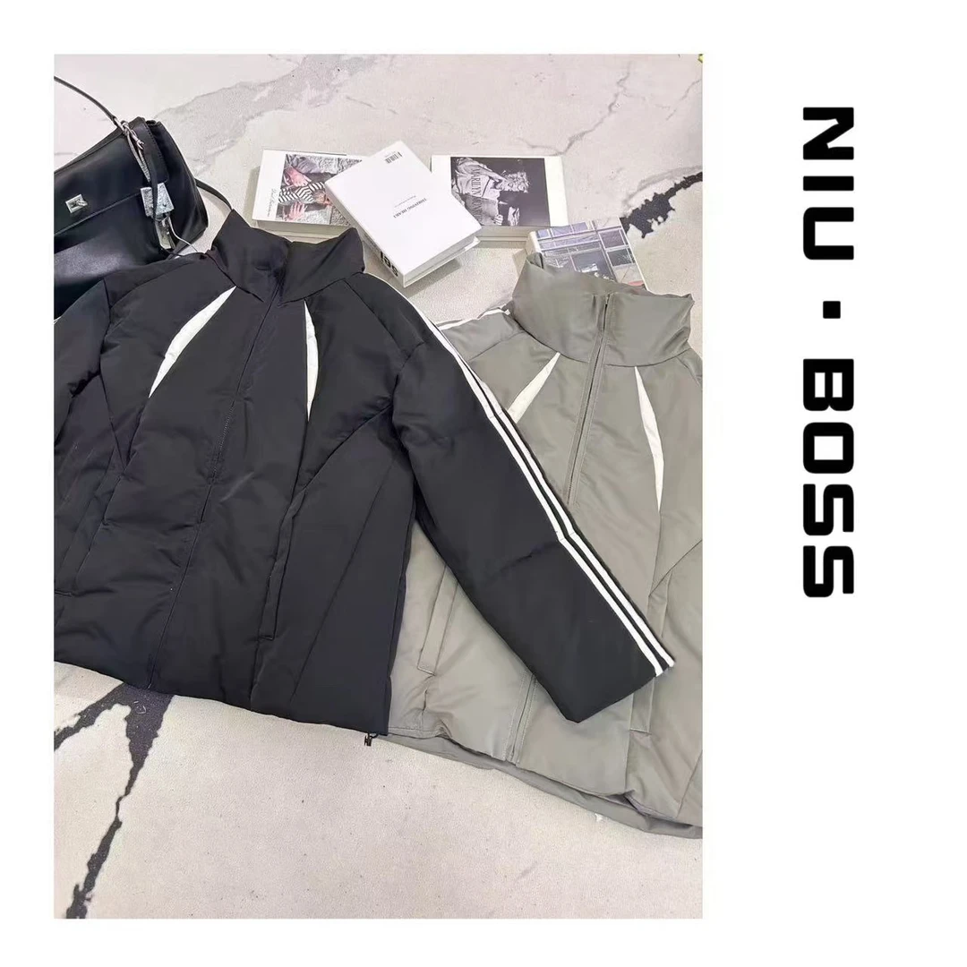 Three Ten. N大码250斤“运动风”撞色拼接廓形棉服韩版拼色休闲