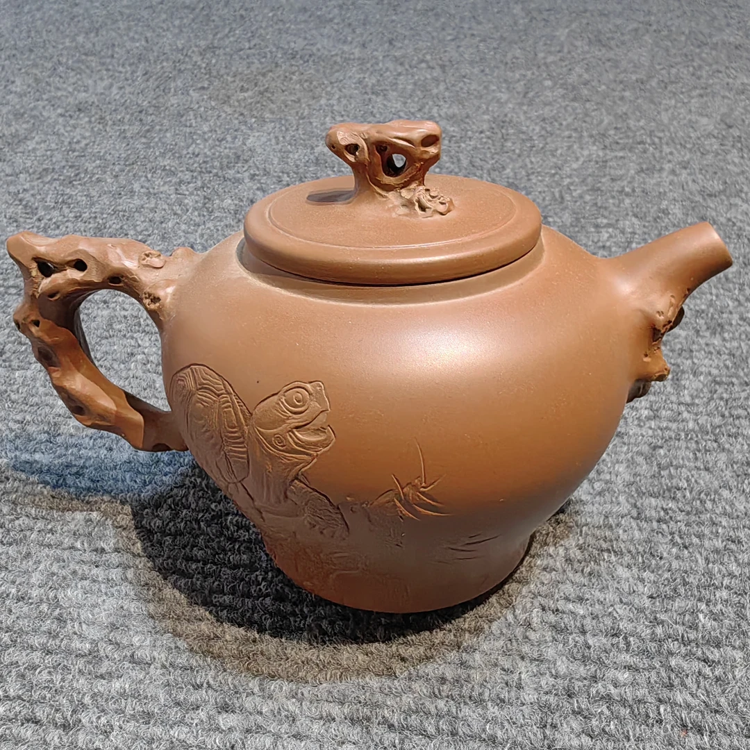 钦州坭兴陶仿生太湖石全手工钦州红龟元素大容量茶壶陶礼