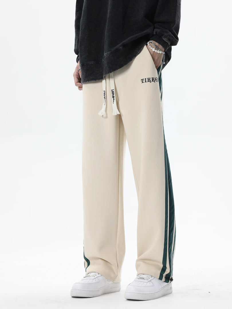 春季美式潮牌嘻哈宽松经典织带卫裤拉链卫裤潮流高街阔腿直筒裤