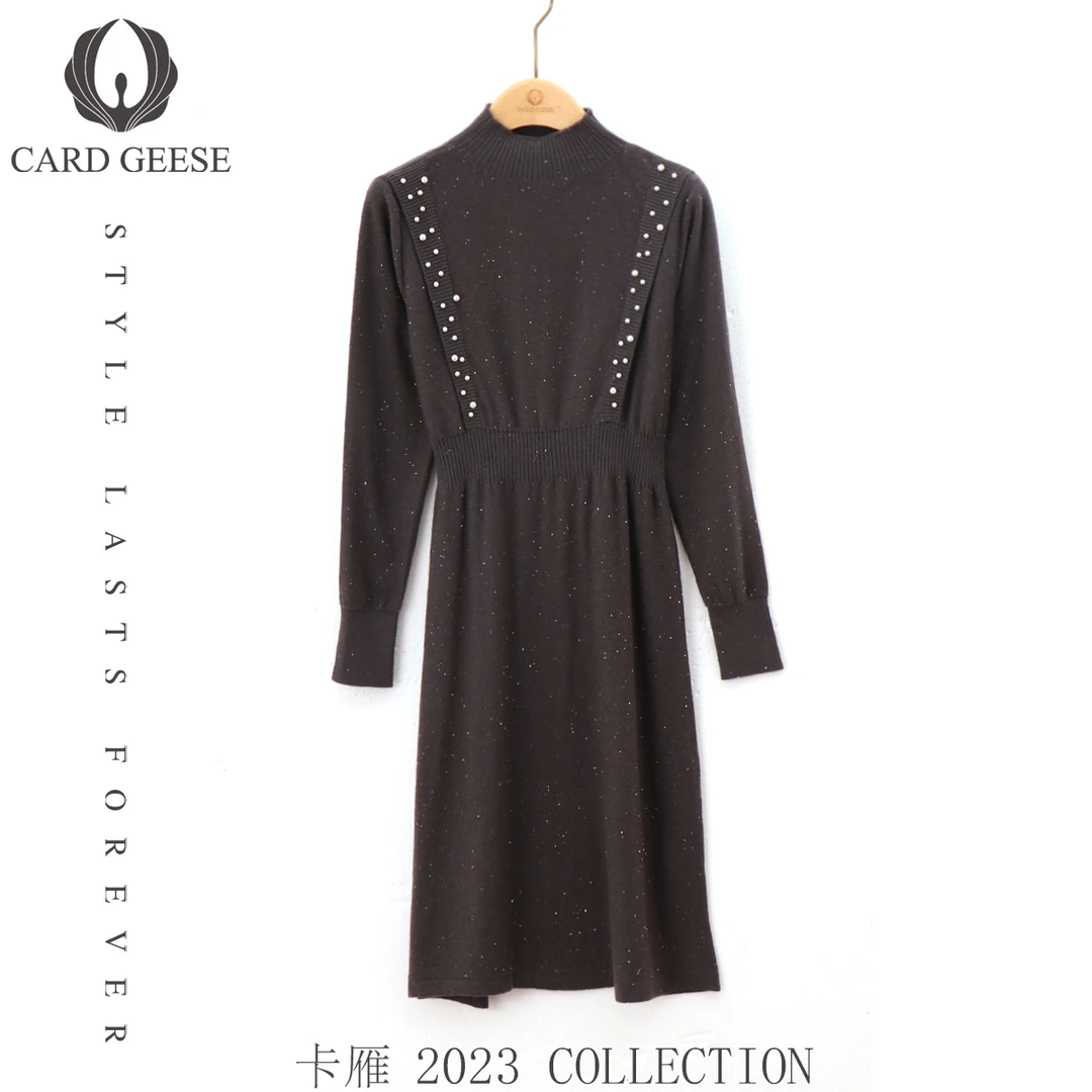 卡雁25新款钉珠遮肚显瘦a字全羊毛连衣裙MYJ2-25A681-9265