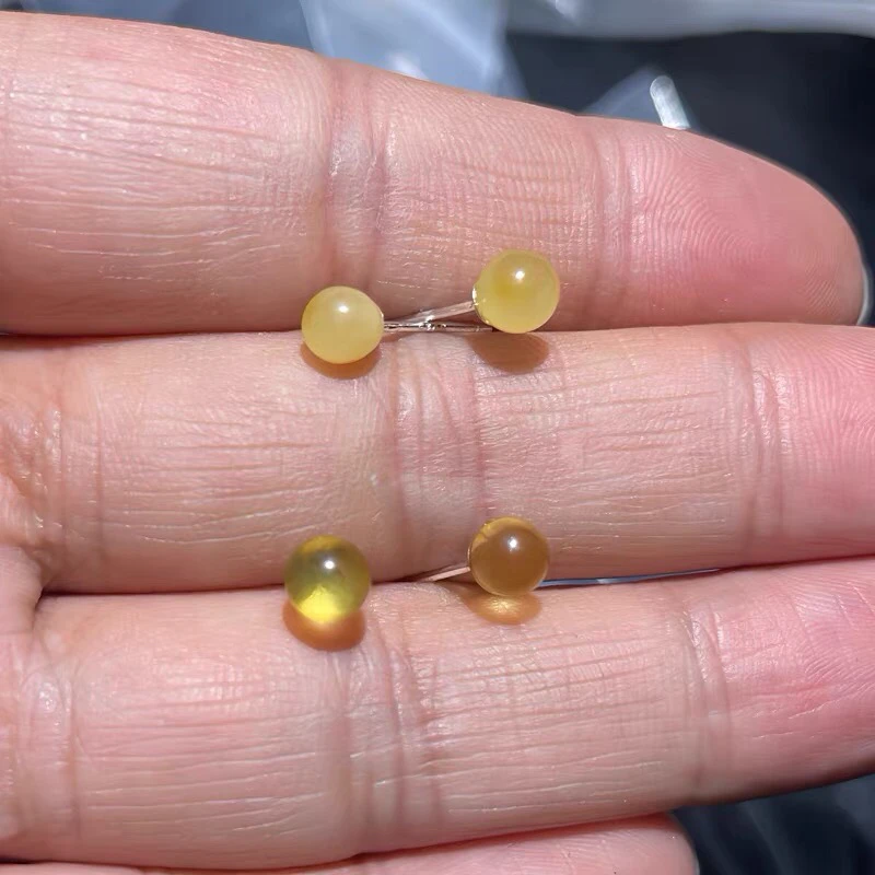 包邮福利天然蜜蜡琥珀925银耳钉