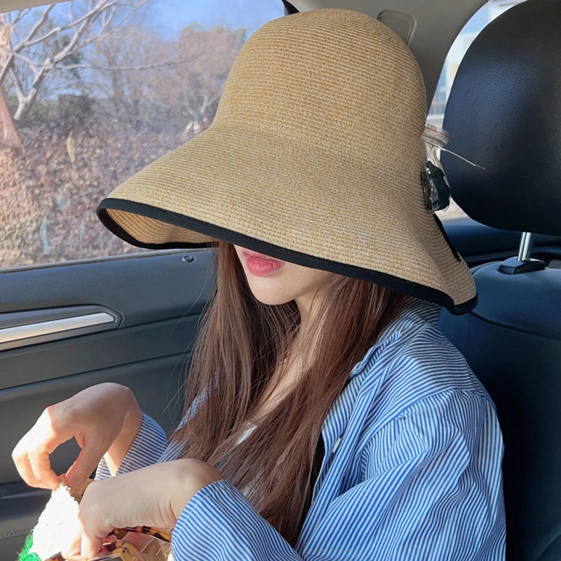 草帽女大帽檐防晒帽防紫外线遮阳帽夏日系百搭可折叠高端渔夫帽子