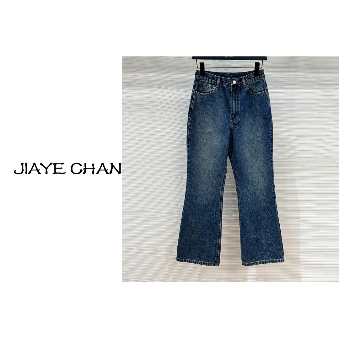 JIAYE CHAN     新款美式复古做旧微喇牛仔裤