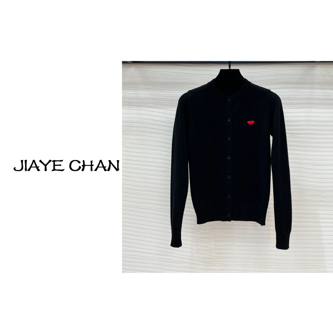 JIAYE CHAN 秋冬爱心刺绣针织开衫