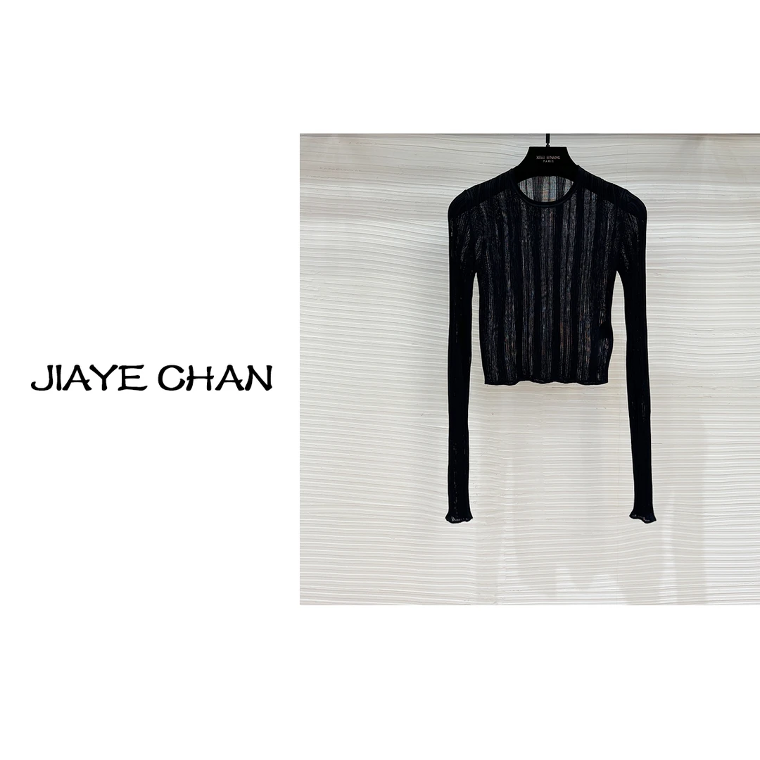 JIAYE CHAN  镂空微透高织60支显瘦百搭针织衫