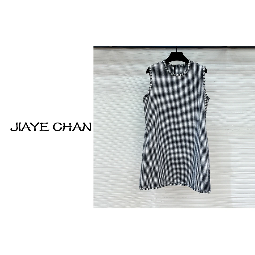 JIAYE CHAN   名媛风千鸟格圆领无袖连衣裙