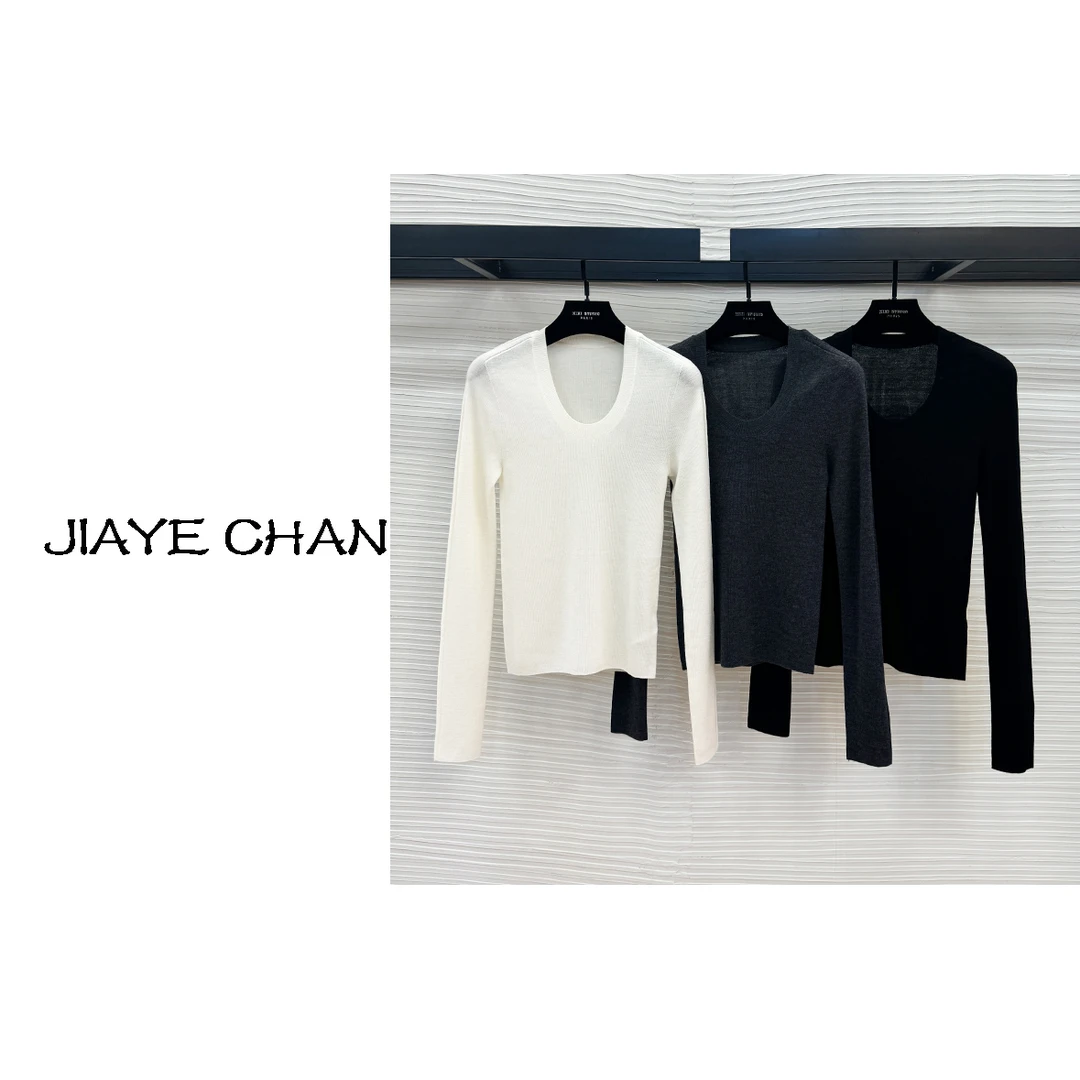 JIAYE CHAN   u领长袖针织打底衫