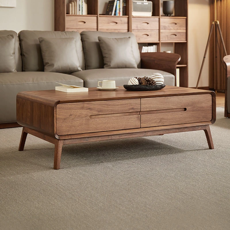 臻致美W黑胡桃木茶几小户型客厅家用矮桌现代简约电视柜茶几组合