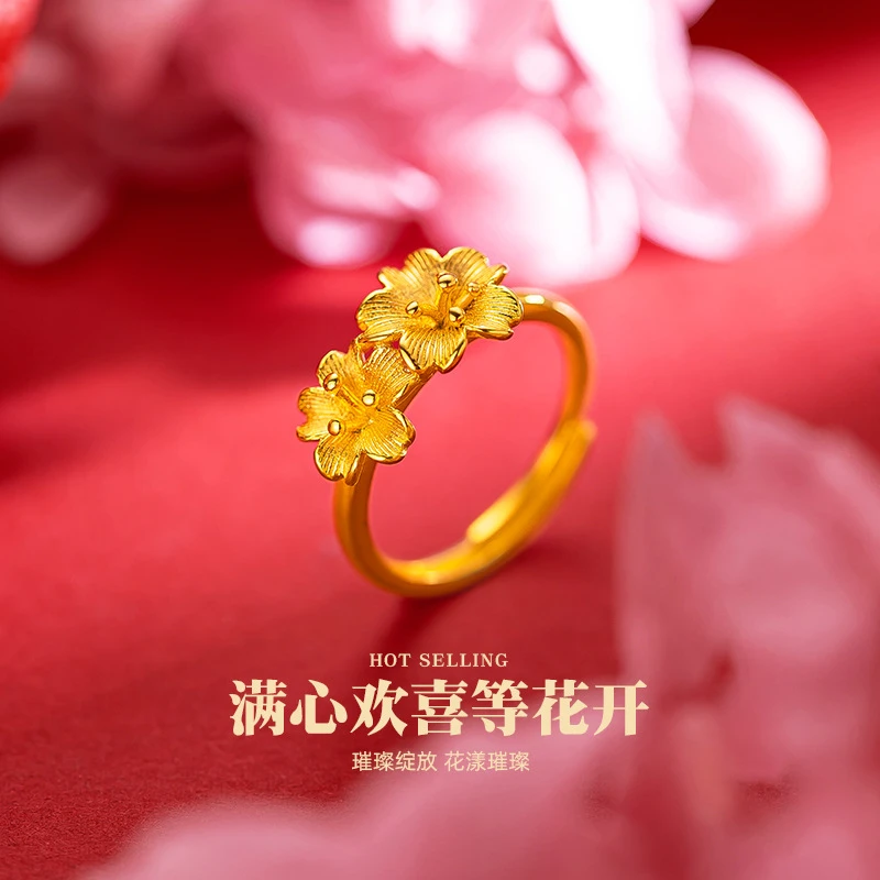 文艺小众女款复古双花朵戒指越南花朵活口戒指