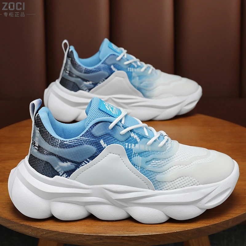 ZOCI男鞋新款透气网面椰子鞋男潮流百搭厚底运动鞋休闲跑步鞋子男