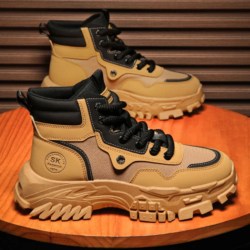 ZOCI马丁靴男士透气高帮英伦风复古工装靴户外登山沙漠作战大黄靴