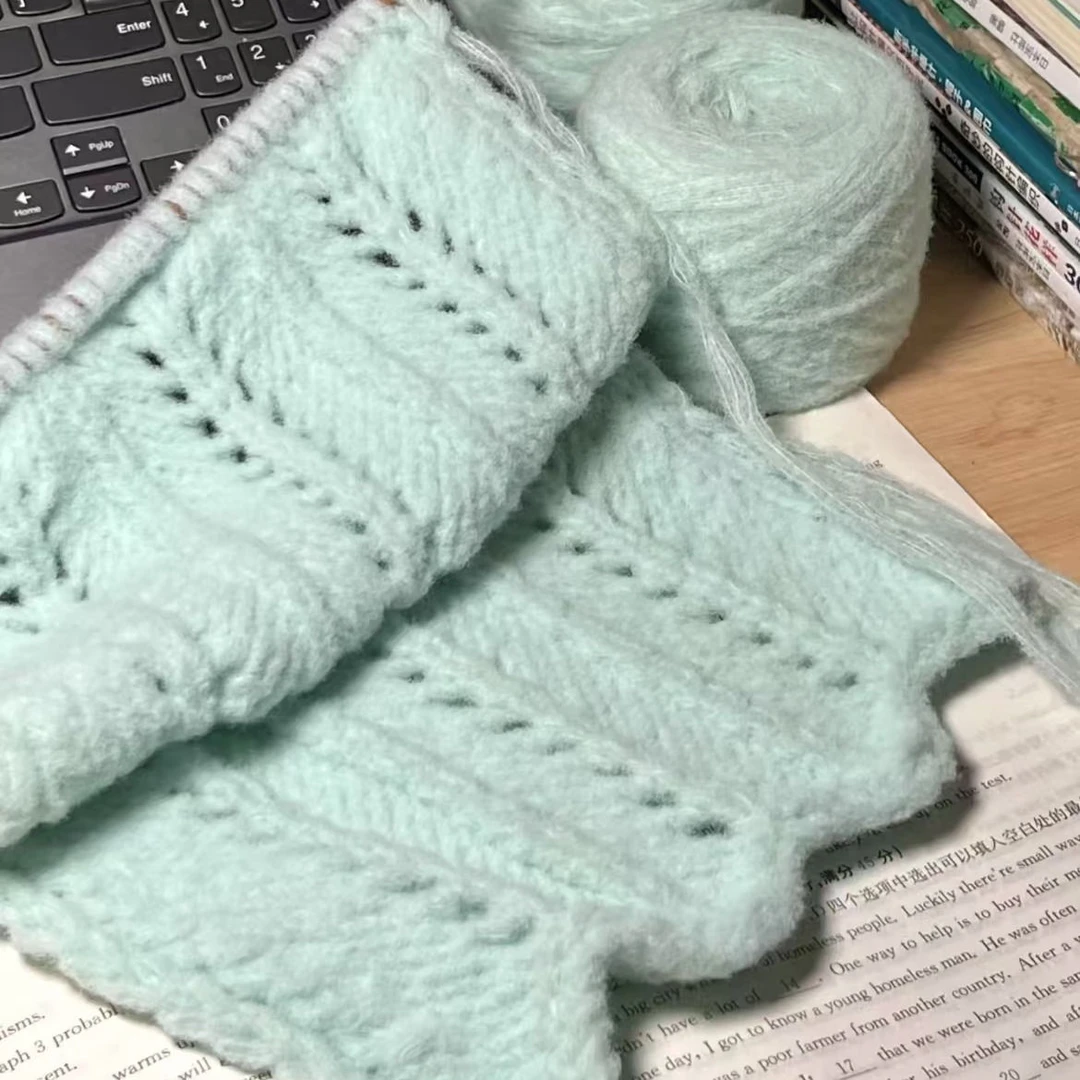 手工棒针暖和薄荷绿牛奶慕斯云朵棉棉特色线diy围巾材料包