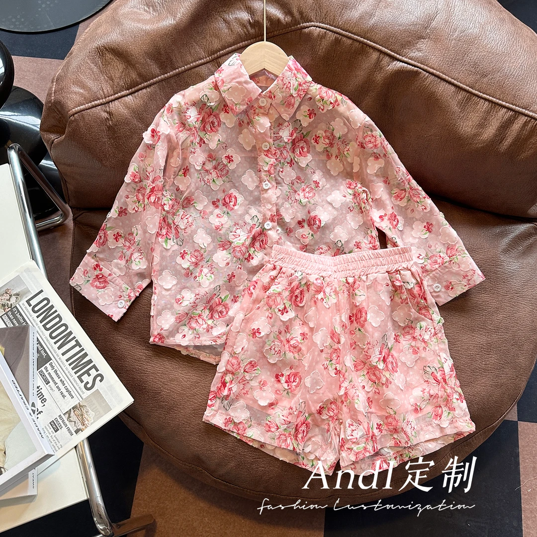 〖ANDI〗订制夏款碎花刺绣衬衫轻薄透气短裤套装901