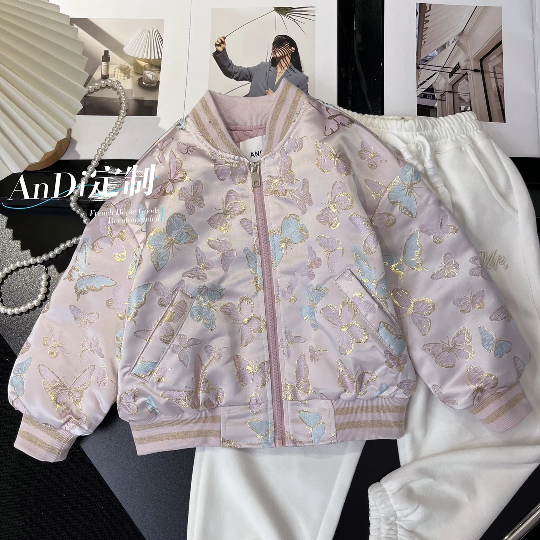 〖ANDI〗订制秋冬款中大童女童蝴蝶重工刺绣加厚外套2978