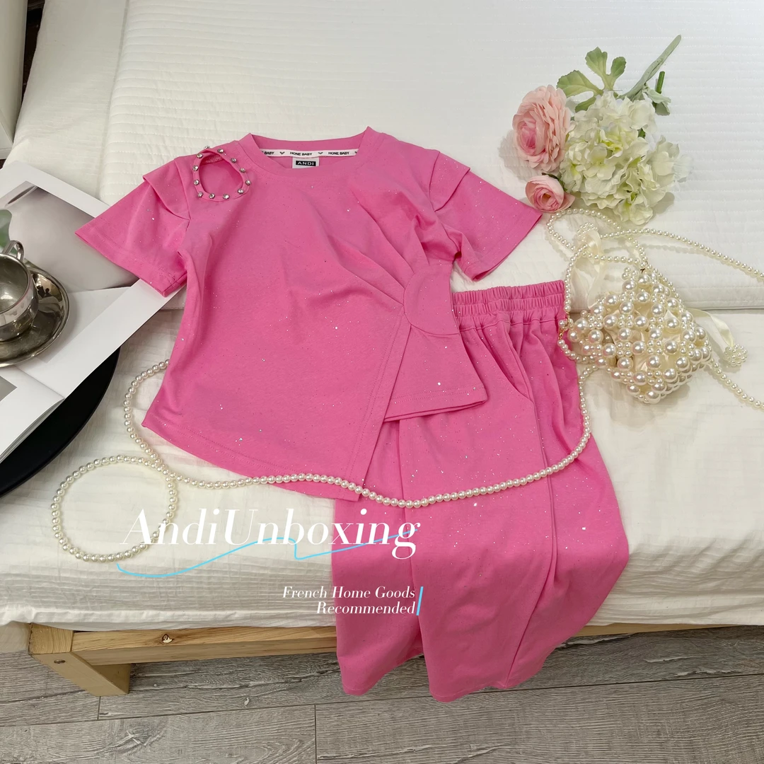 〖ANDI〗订制夏季新款女童洋气设计感亮钻短袖长裤两件套2299