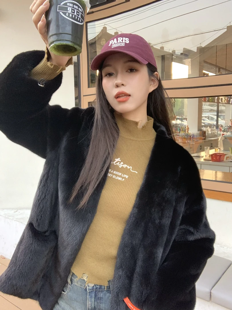 观星『绝伦黑瑟』小个子经典网红爆款气质水貂外套短款时尚休闲百搭