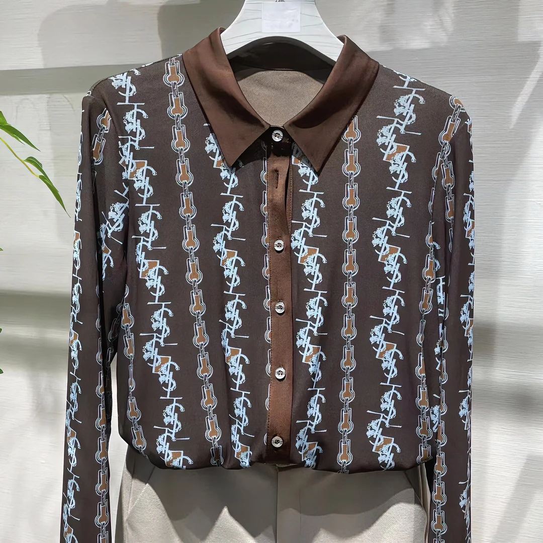 ///C6275 渐变丁达尔风翻领衬衣秋季时尚印花百搭轻奢休闲衬衫