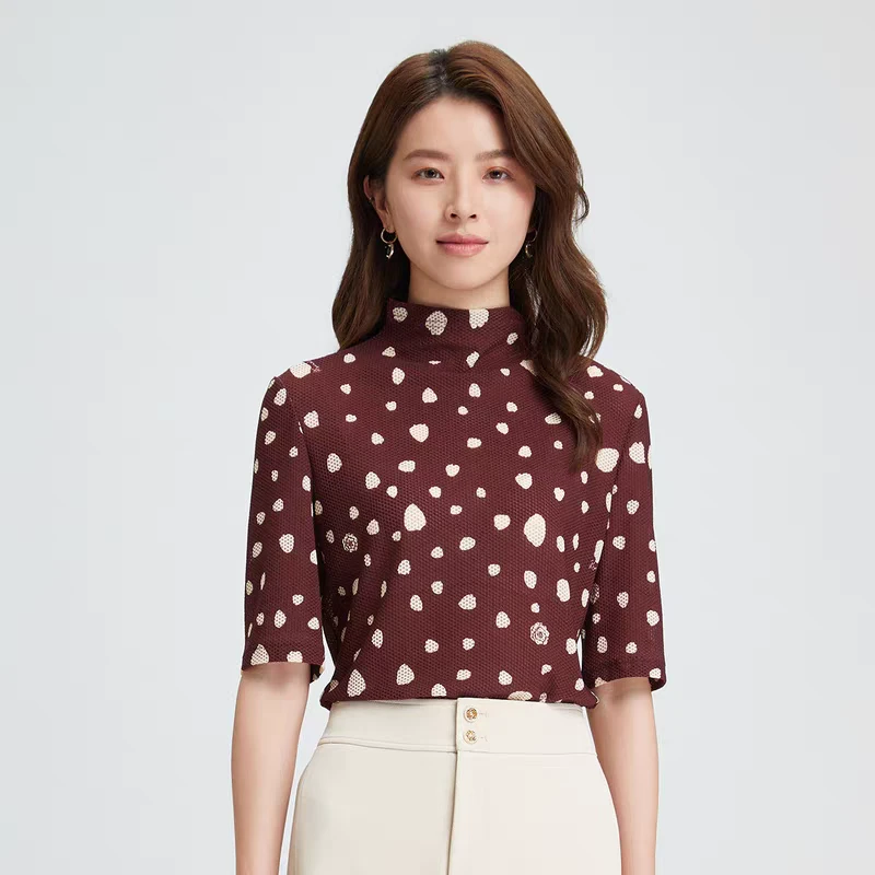 打底衫百搭秋季波点修身高领衫夏季精致上衣女显瘦洋气气质T5358