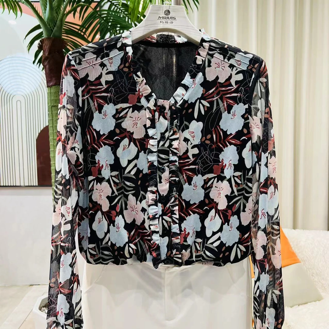 ///T5313初秋爆款长袖休闲气质圆领印花女士针织显瘦遮肉套头长袖