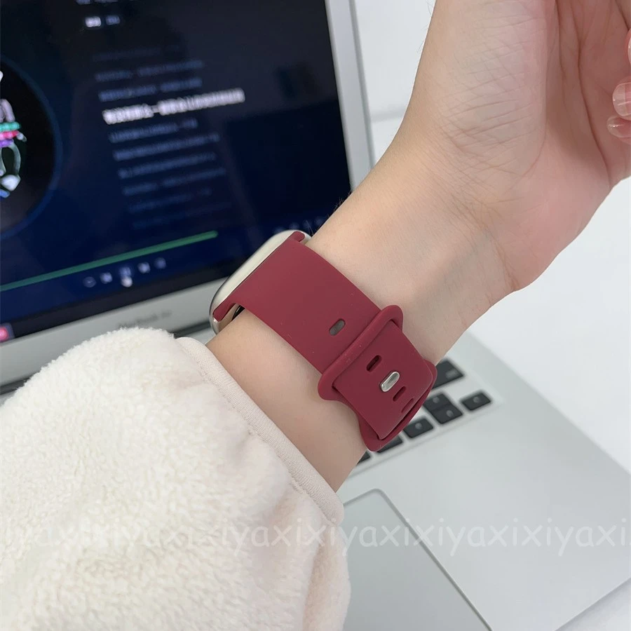 酒红色适用苹果表带applewatch蝴蝶扣腕带iwatchs9876543柔软舒适