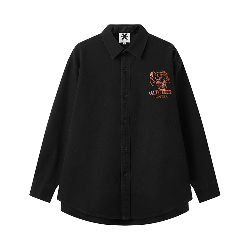 EDHARDY X潮牌虎头长袖衬衫高级感男士纯色痞帅春夏休闲X1PAU210