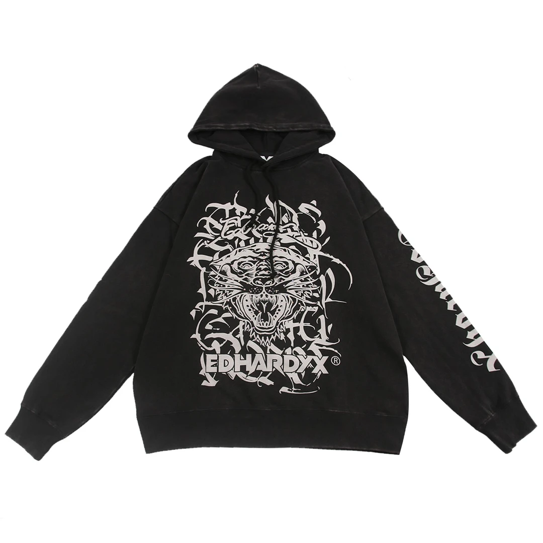 Ed Hardy X烫钻水洗男女虎头连帽卫衣外套潮牌X1NCU809