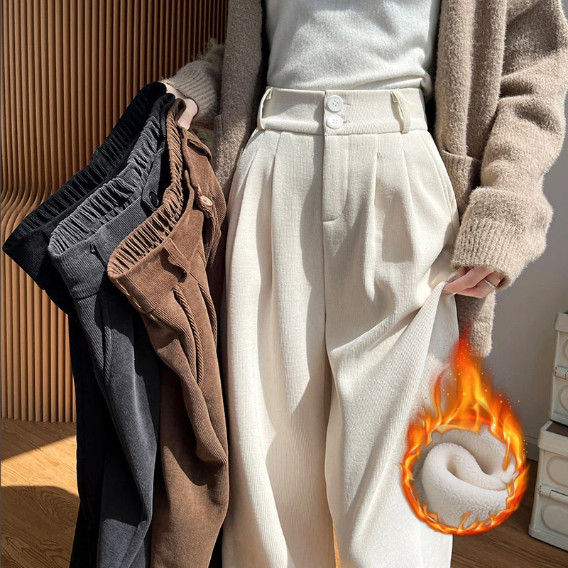 以顿阔腿裤女裤高腰休闲直筒显瘦垂感春秋冬加绒加厚小个子西装裤