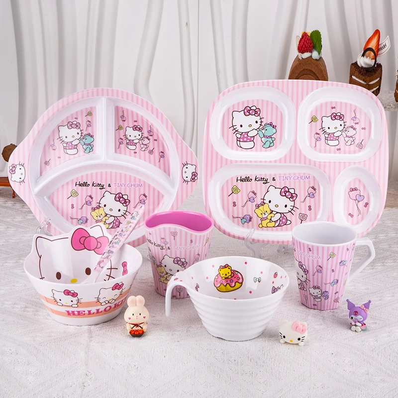 可爱凯蒂猫儿童餐具HelloKitty碗水杯女孩餐盘宝宝吃饭碗分格餐盘