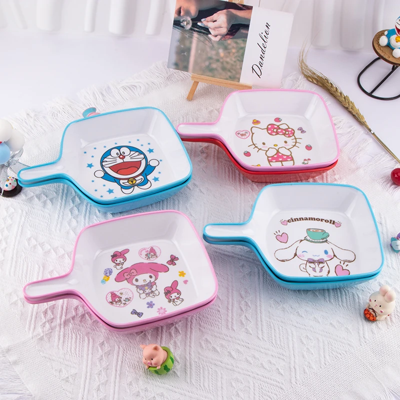 家居果盘菜盘卡通KT密胺家用零食碟儿童水果盘蛋糕碟可爱手把碟子