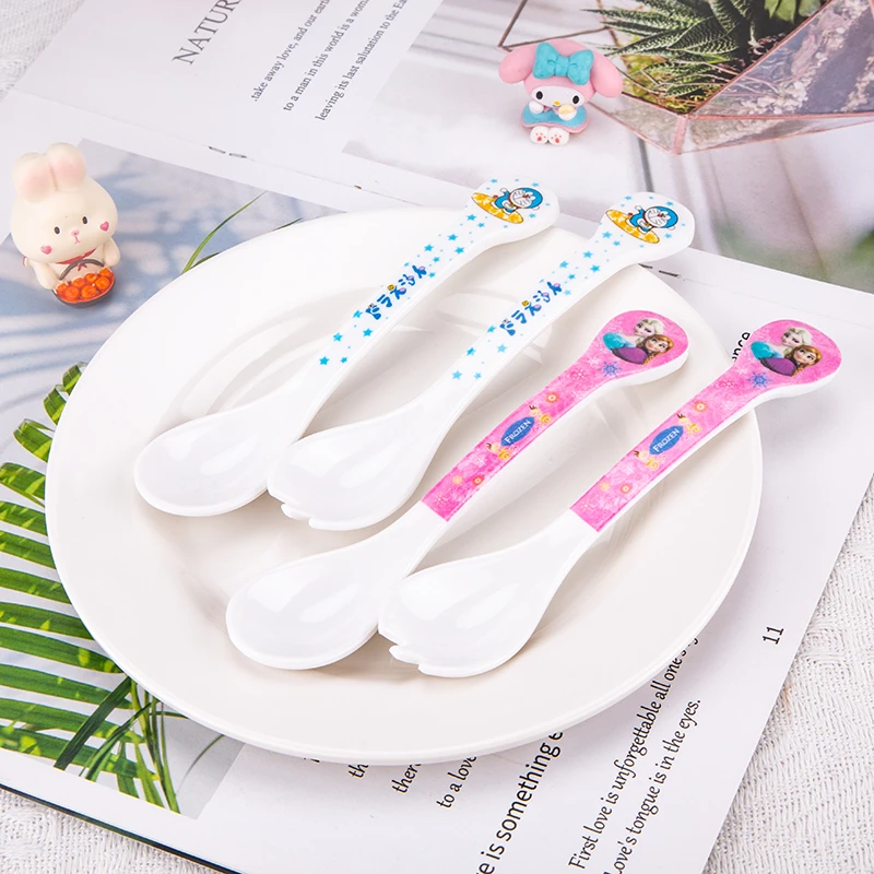 卡通儿童饭勺宝宝叉子家用吃饭勺卡通彩柄勺小叉子餐具可爱家用勺
