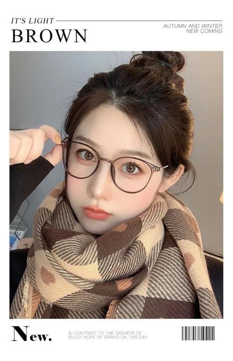 冷茶色近视眼镜框女可配度数超轻防蓝光圆框方圆大脸素颜细框眼睛