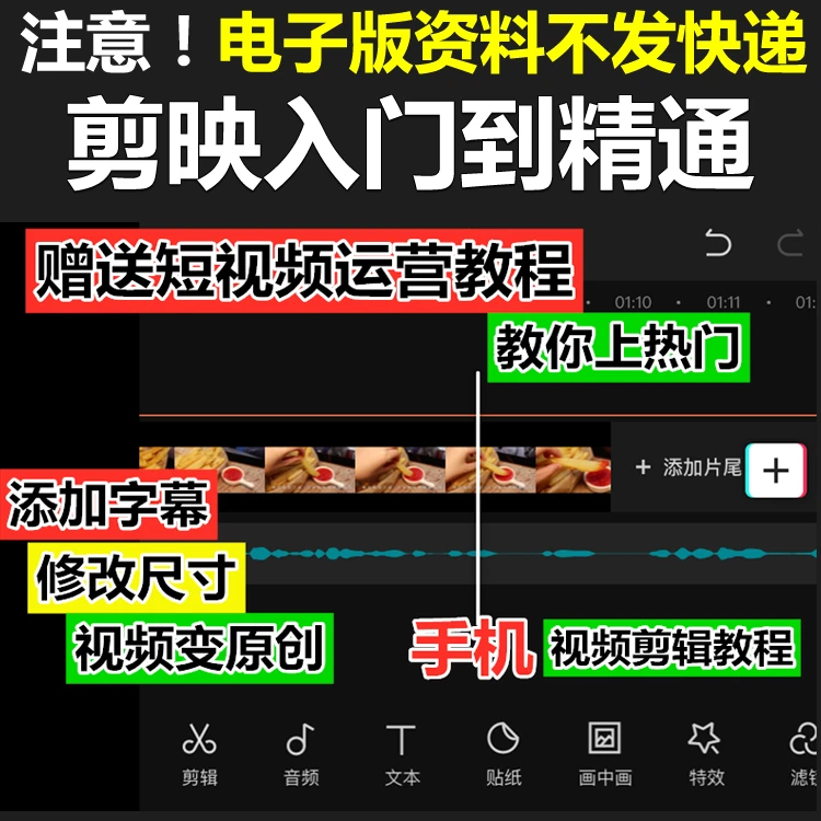 剪映手机电脑版剪影抖音短视频剪辑制作课程素材模板教学视频教程