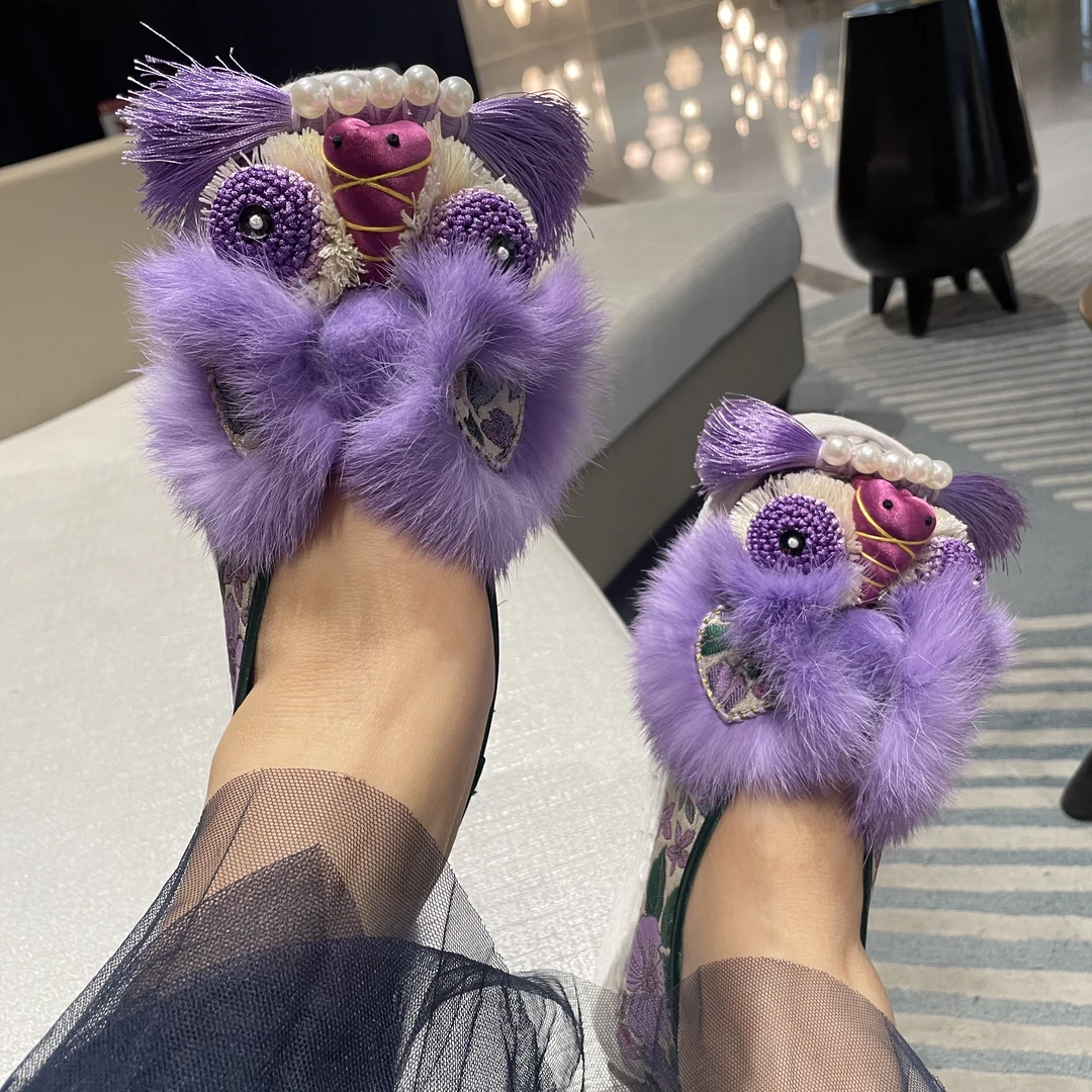 四季款锦绱紫纯手工千层底女棉布鞋虎头国风百搭舒适外穿透气养脚