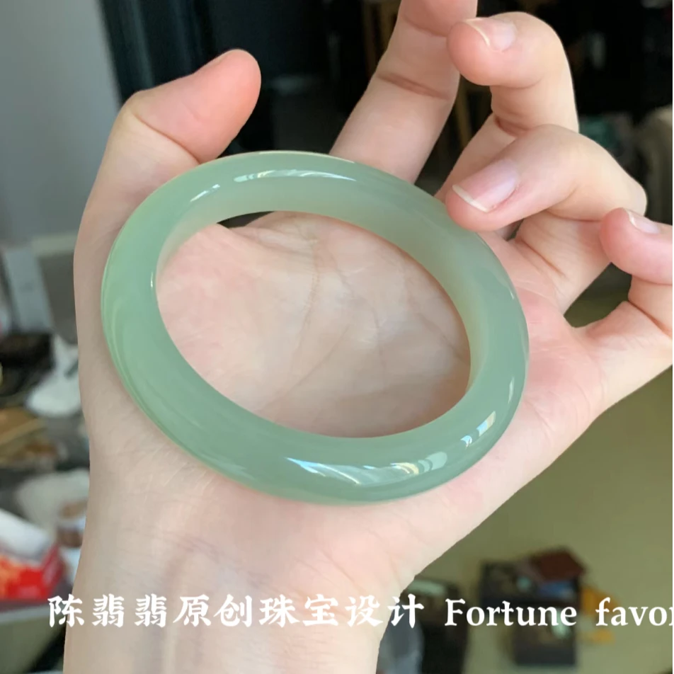 陈翡翡 天然东陵玉手镯女款油青色玉手镯正品远山黛玉镯子送礼物
