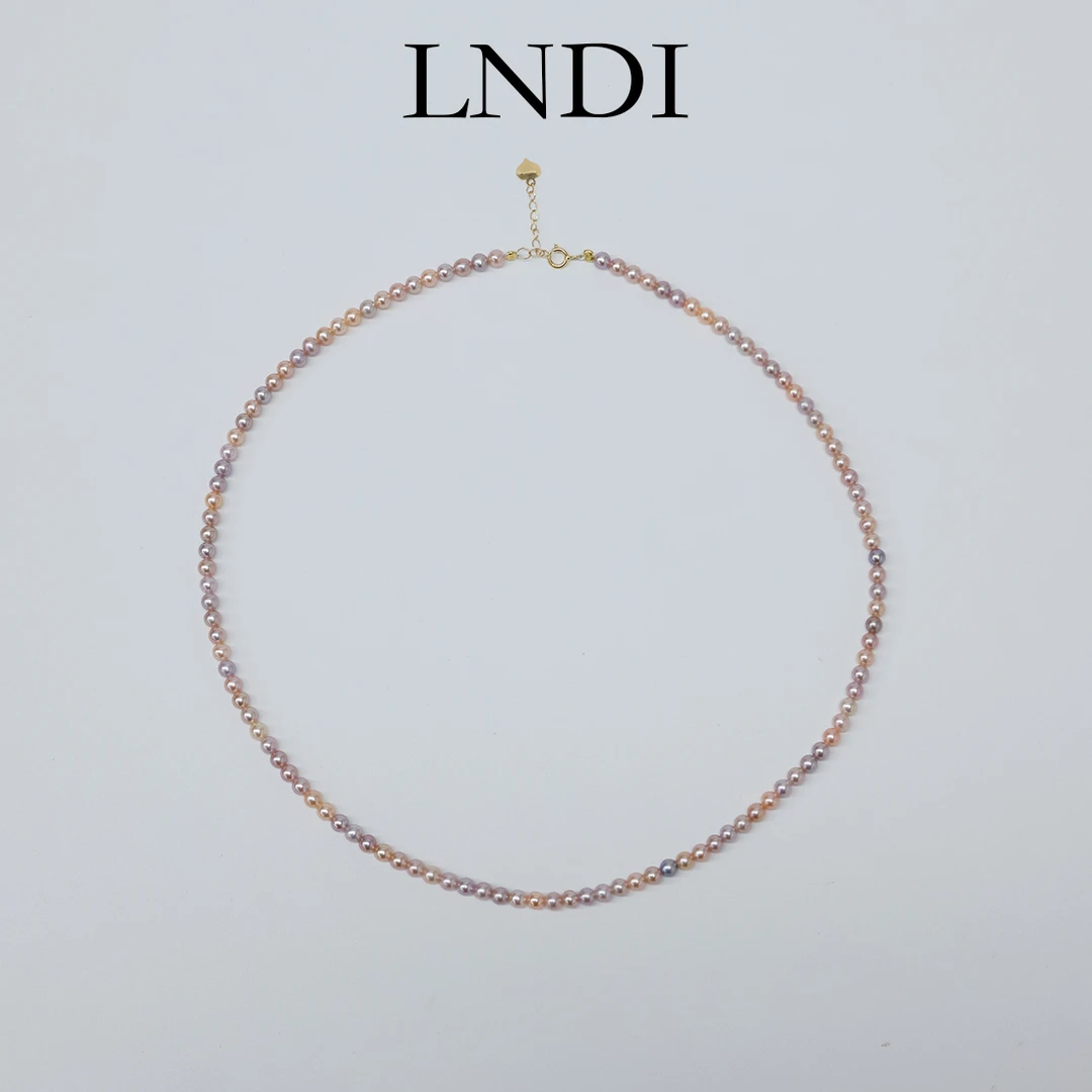 【LNDI】18K金（S925银夹扣）淡水珍珠有核小米糖果项链3-4MM