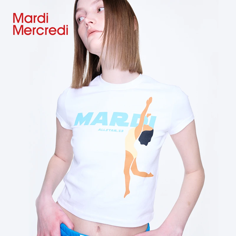 【MardiMercredi】游泳女孩辣妹短袖t恤显瘦修身日常百搭女J