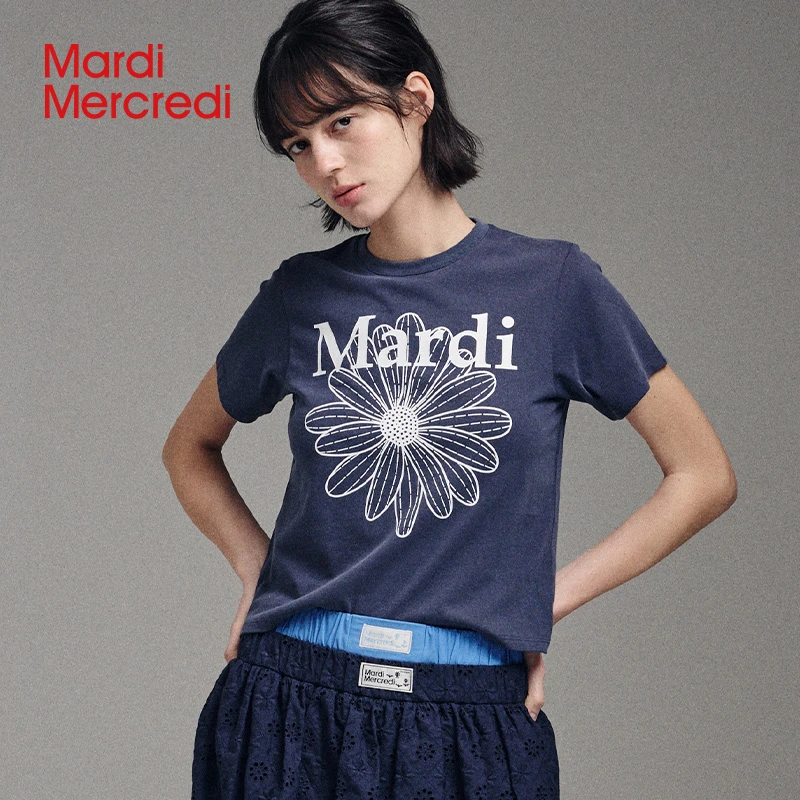【Mardi Mercredi】经典小雏菊字母花卉印花修身短袖T恤百搭纯棉X