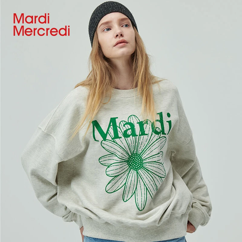【MardiMercredi】小雏菊圆领印花卫衣时尚宽松情侣H