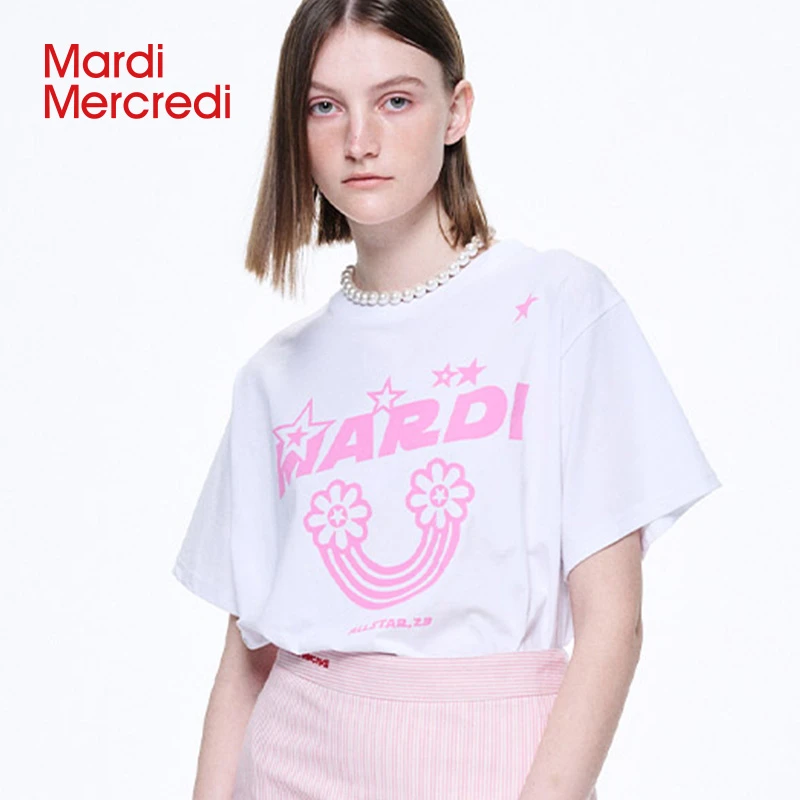【Mardi Mercredi】字母彩虹短袖t恤宽松时尚百搭纯棉印花圆领SY