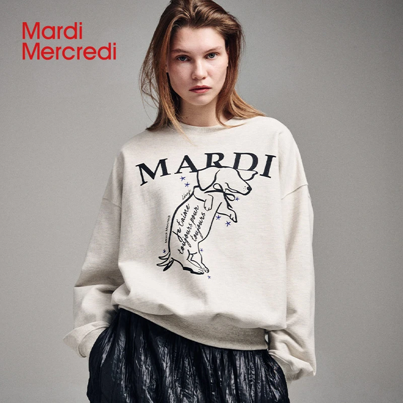 【Mardi Mercredi】腊肠狗印花卫衣休闲宽松男女情侣新品J