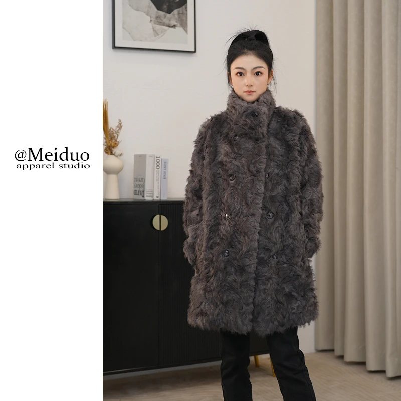 海宁毛毛中长款外套2024冬季新款女装宽松百搭设计师款气质上衣