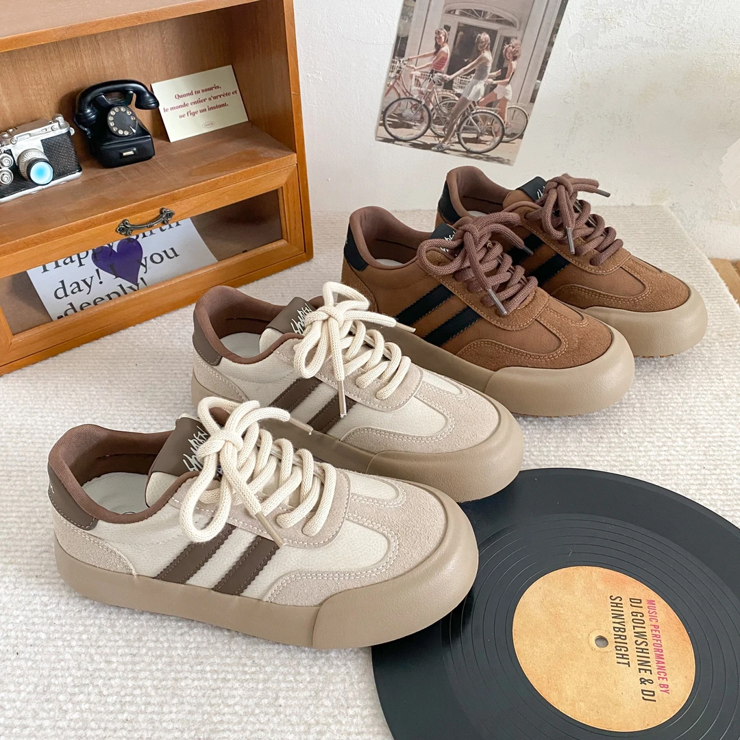 【觅觅】乳胶鞋垫/厚底德训鞋女鞋圆头复古2024新款港风chic板鞋