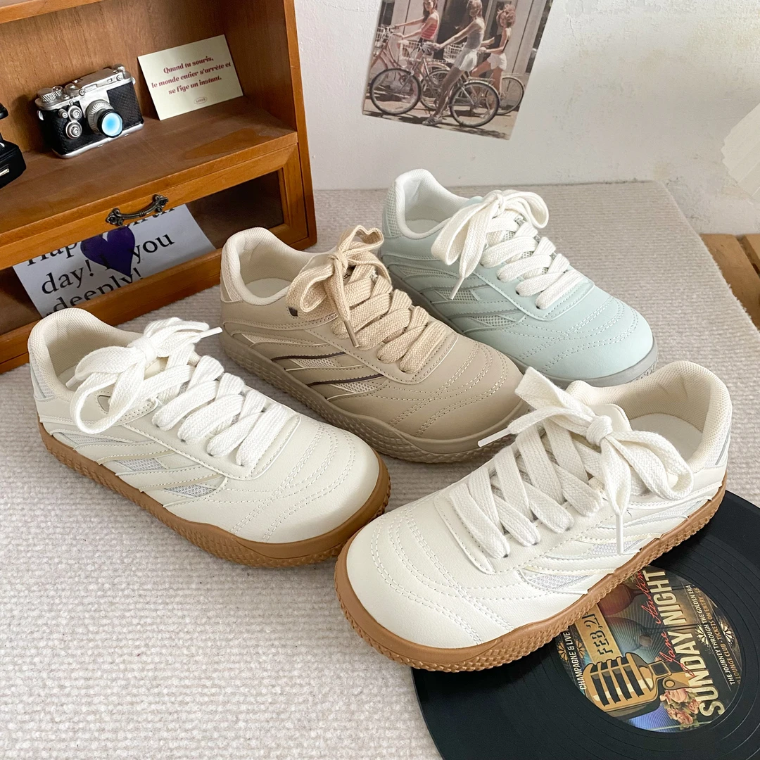 【觅觅】配裙子的小白鞋女奶绿板鞋/标准/乳胶鞋垫/厚底/百搭皮面