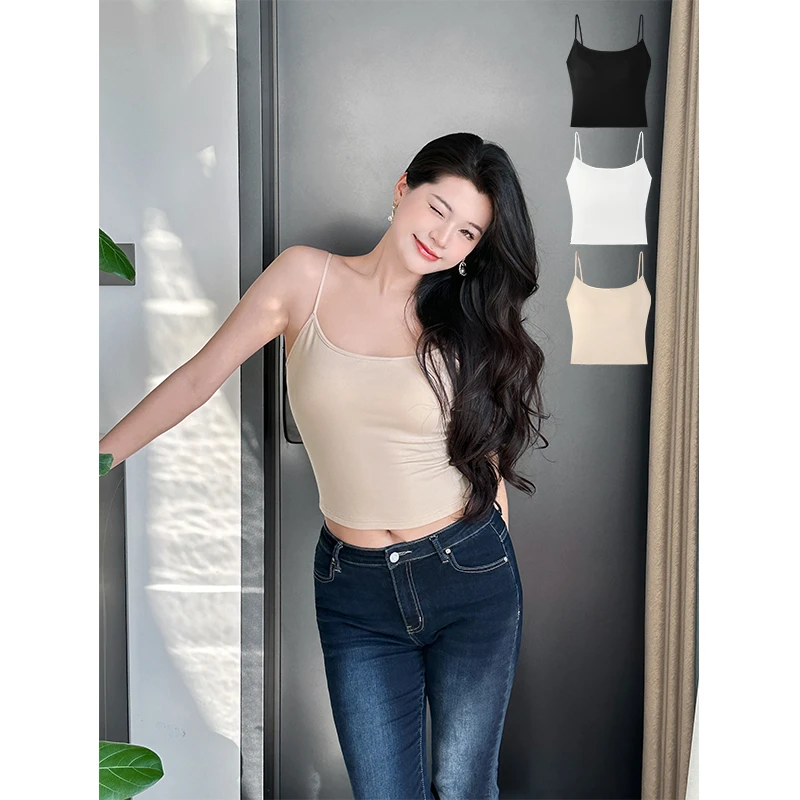 六指导 糯叽叽 百搭时尚显瘦内搭美背女加厚自带胸垫亲肤吊带背心