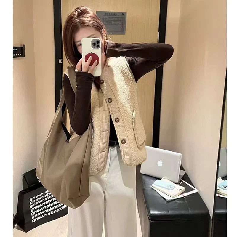 小雅姐姐 韩系简约单排琥珀扣叠穿百搭马甲IF91