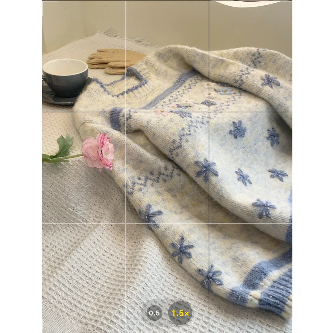 小雅姐姐 【小兰花】立体钩花设计感圆领针织毛衣IH16