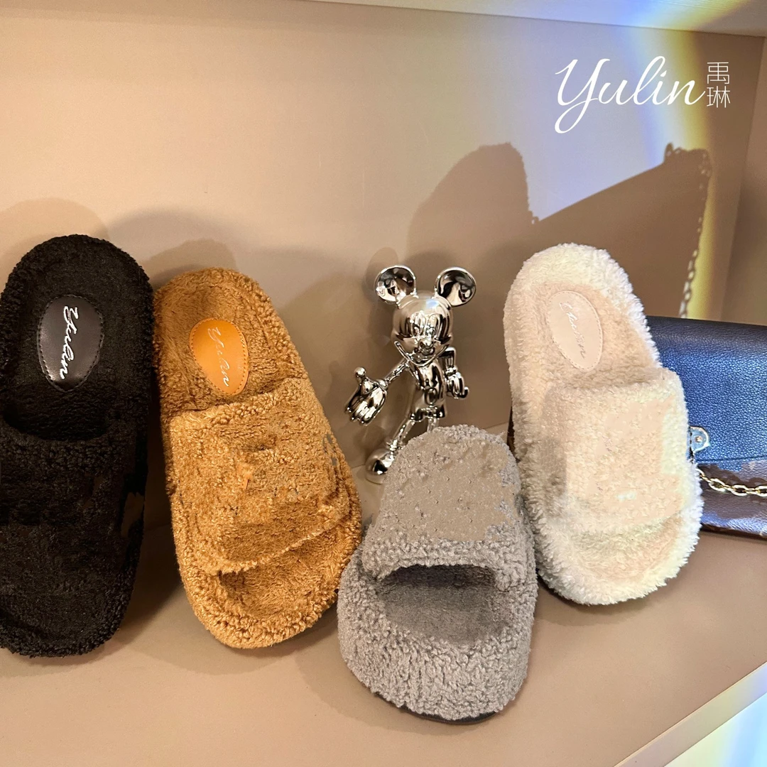 yulin定制~6cm厚底网红百搭款毛拖