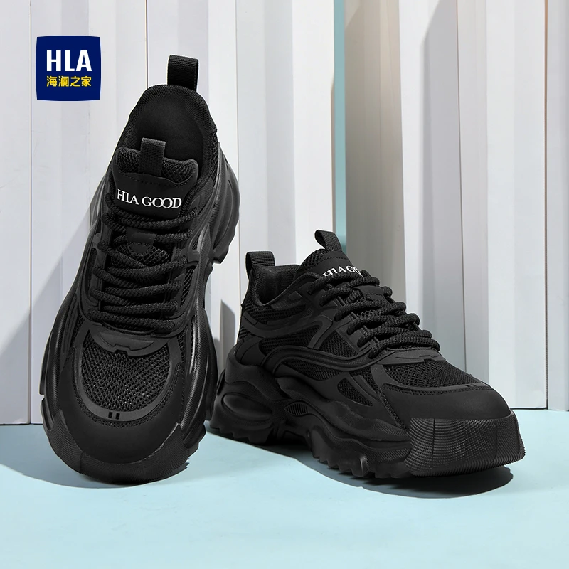 HLA/海澜之家男鞋2025年春季潮流时尚百搭休闲透气网面增高老爹鞋