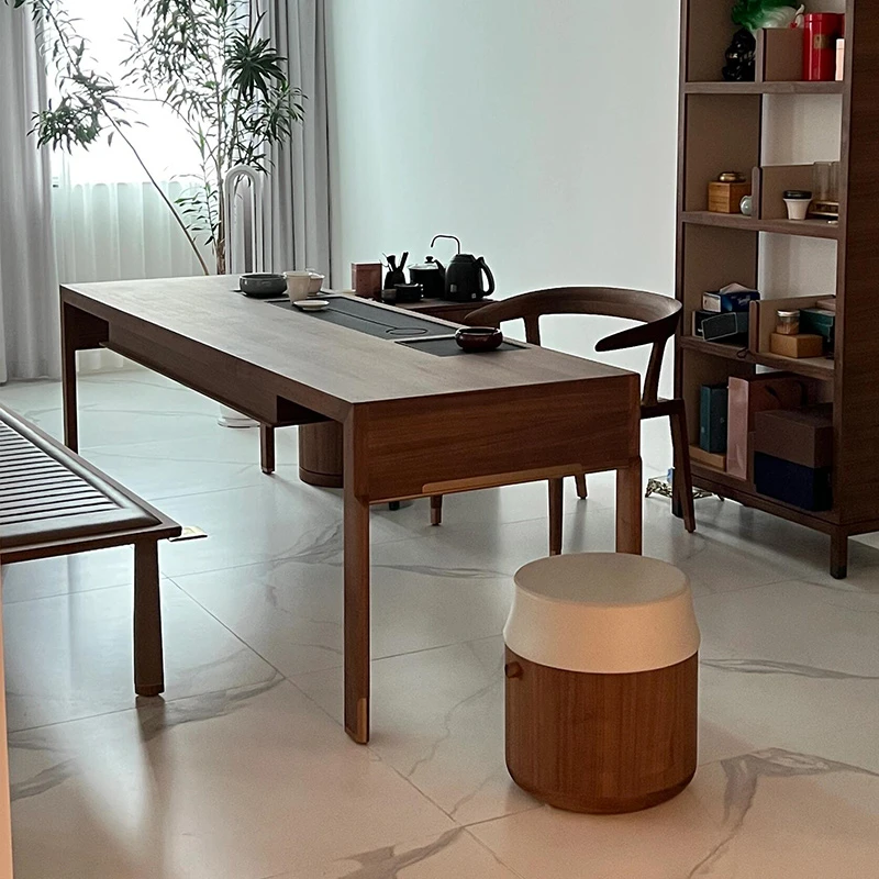 新中式茶桌椅组合简约禅意茶艺家用客厅办公室书桌两用接待泡茶桌