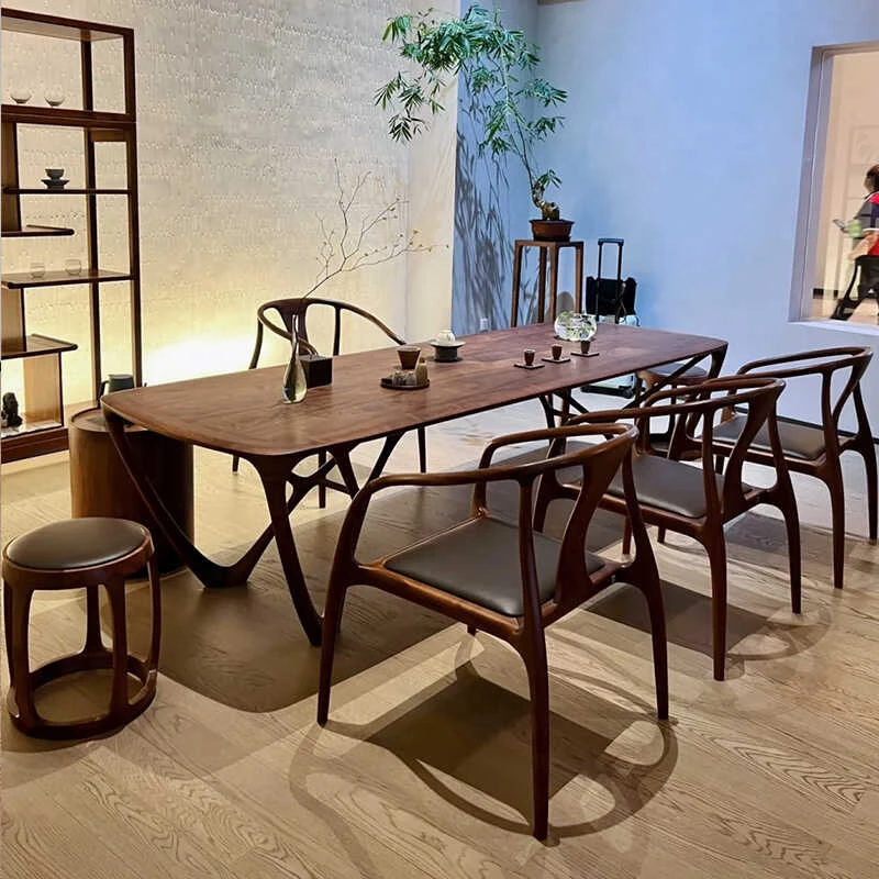 新中式北美黑胡桃木茶桌椅组合意式轻奢茶室办公室简约现代泡茶台